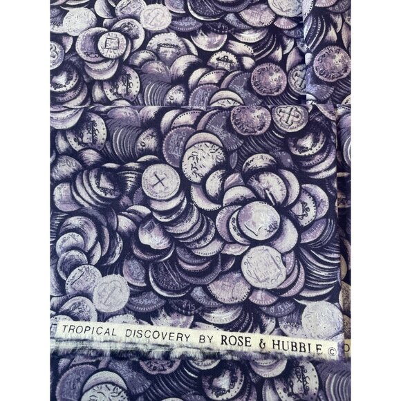 Coin Print Fabric Cotton Purple BTY Tropical Discovery By Rose & Hubble - Picture 3 of 4